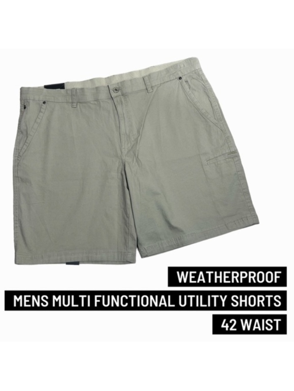 weatherproof mens khaki multi functional utility shorts size 42 waist 10 inseam
